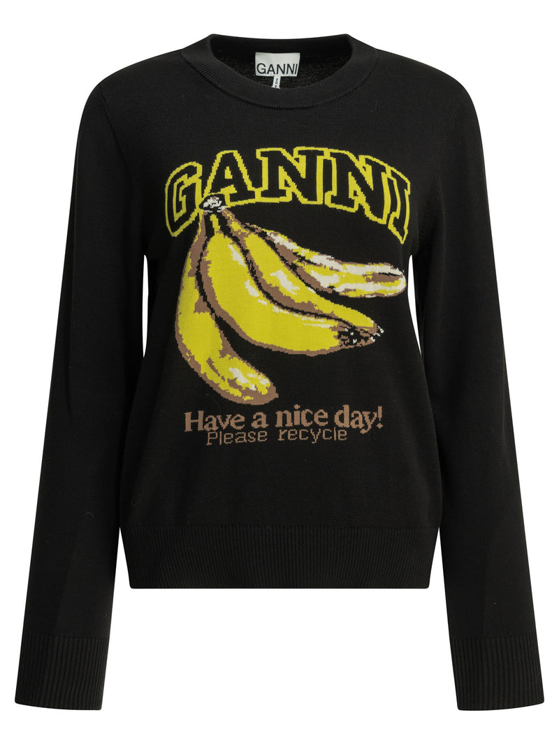 Ganni Ganni Banana Round Neck Sweater Black - World Class Fashion