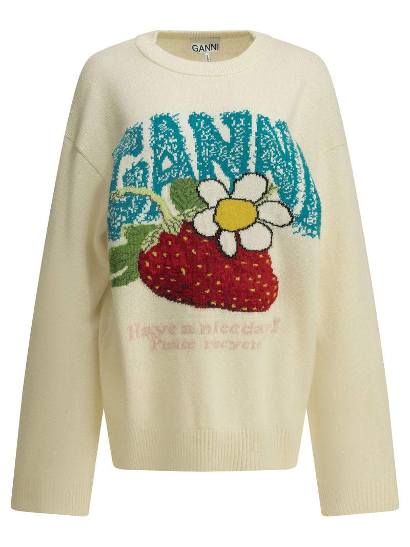 Ganni Ganni Strawberry Crew-neck Sweater White - World Class Fashion