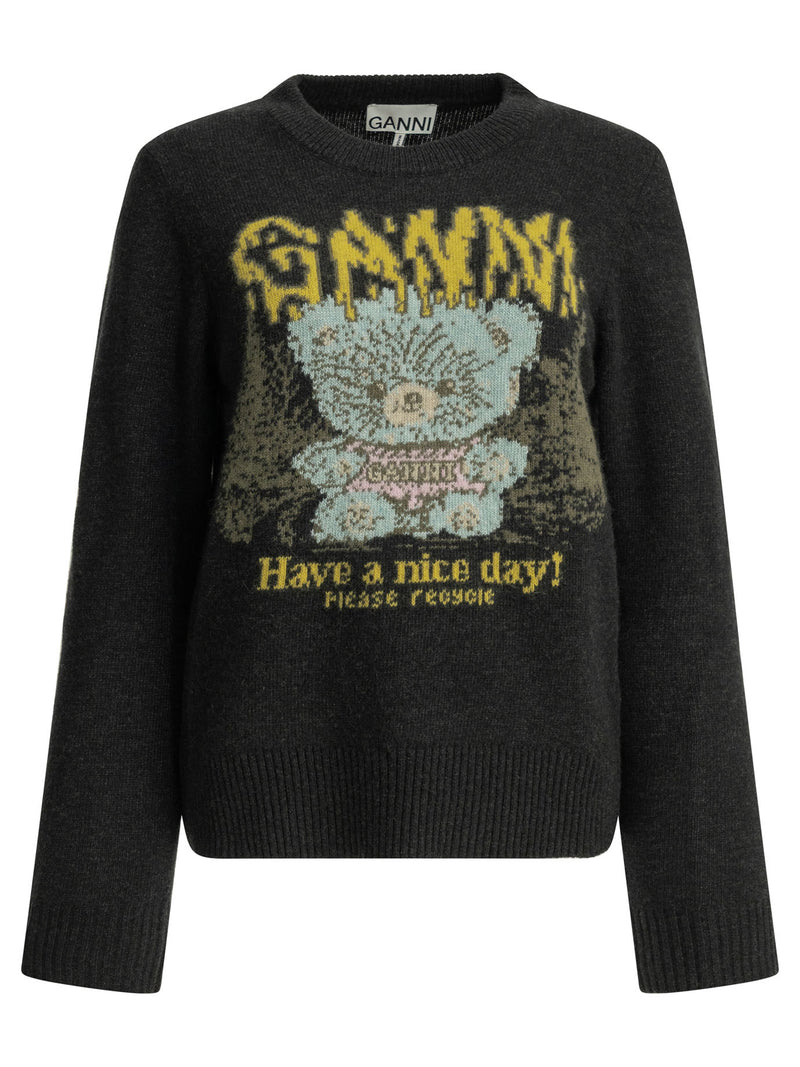 Ganni Ganni Teddy Crew-neck Sweater Black - World Class Fashion