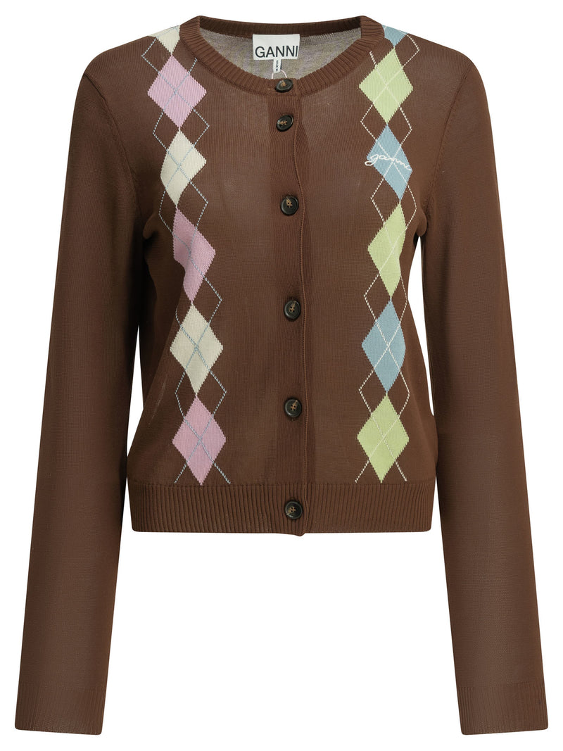 Ganni Ganni Argyle Cardigan Brown Women - World Class Fashion