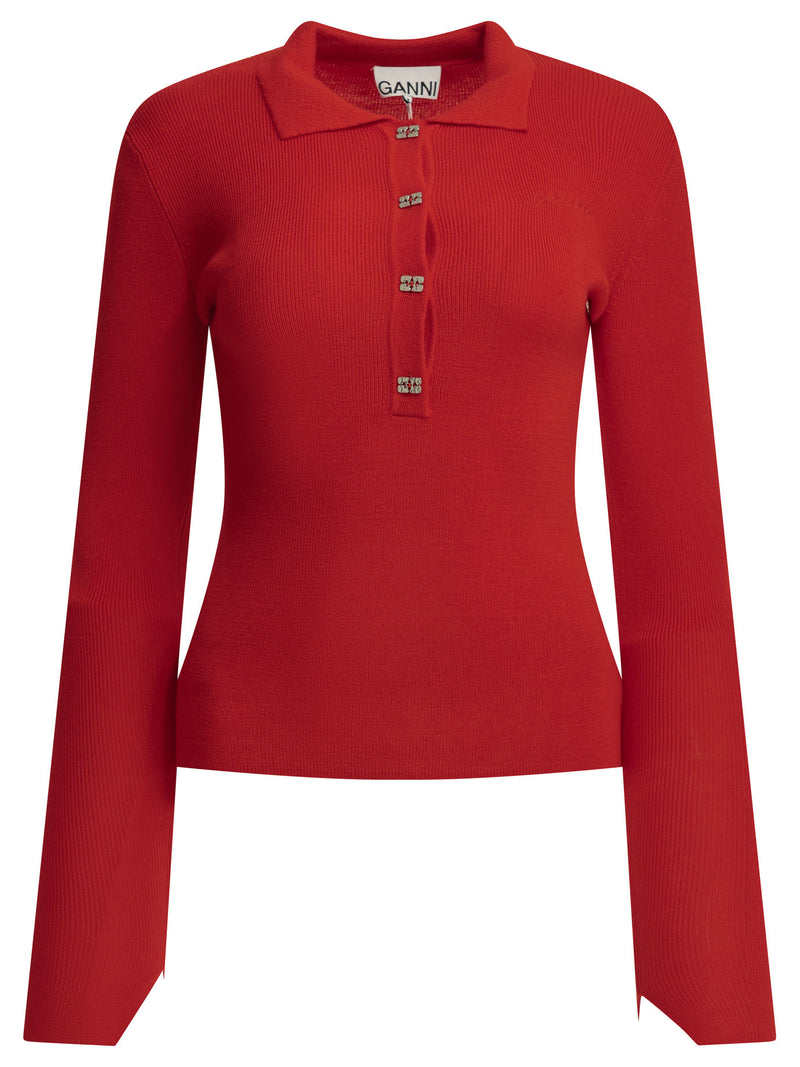 Ganni Ganni Merino Wool Polo Sweater Red Women - World Class Fashion