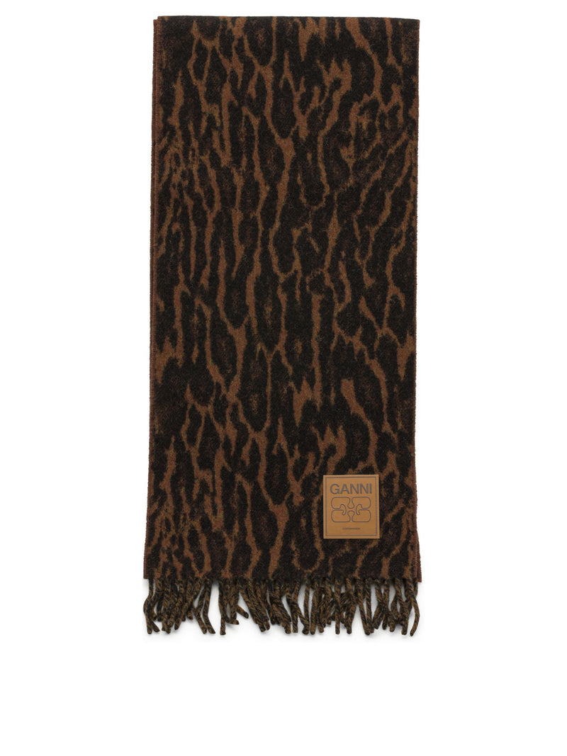Ganni Ganni Wool Scarf with Fringes Brown Women - World Class Fashion