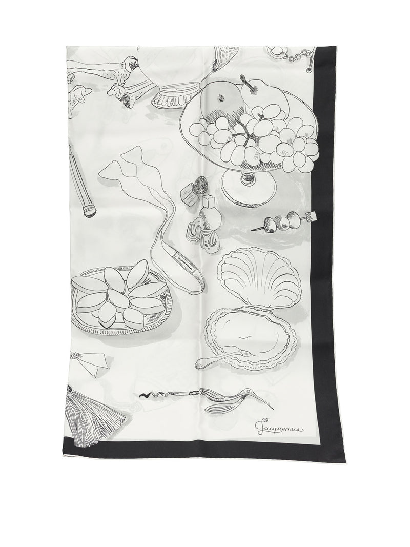 Jacquemus Jacquemus Le Grand Foulard Cocktail Silk Scarf White - World Class Fashion