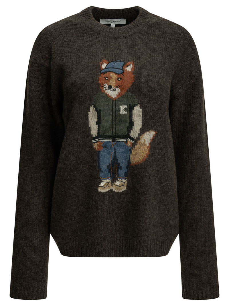 Maison Kitsuné Maison Kitsuné Dressed Fox Crew-neck Sweater Brown - World Class Fashion