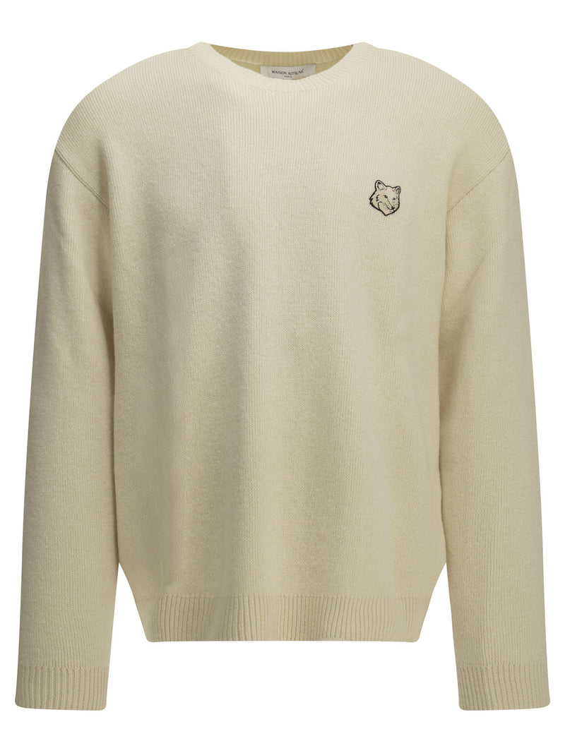 Maison Kitsuné Maison Kitsuné Fox Head Milano Crew-neck Sweater White - World Class Fashion