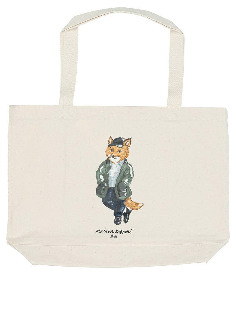 Maison Kitsuné Maison Kitsuné Weekend Fox Large Shoulder Bag Beige - World Class Fashion