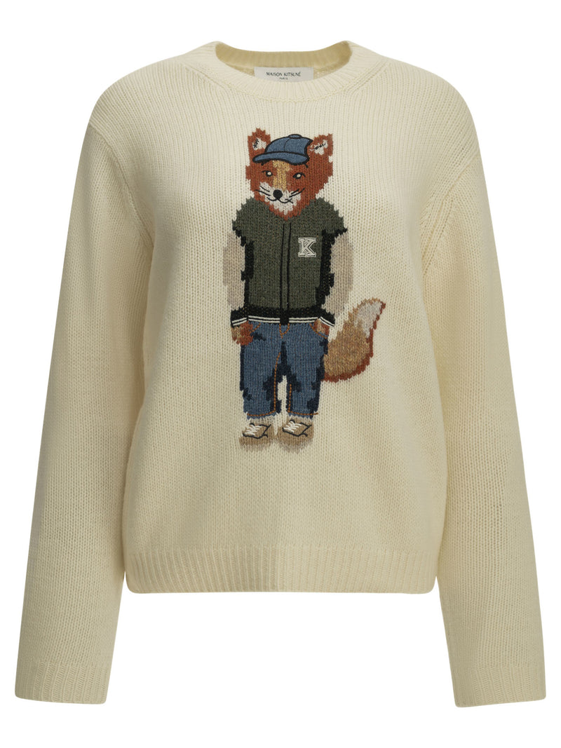 Maison Kitsuné Maison Kitsuné Dressed Fox Crew-neck Sweater White - World Class Fashion