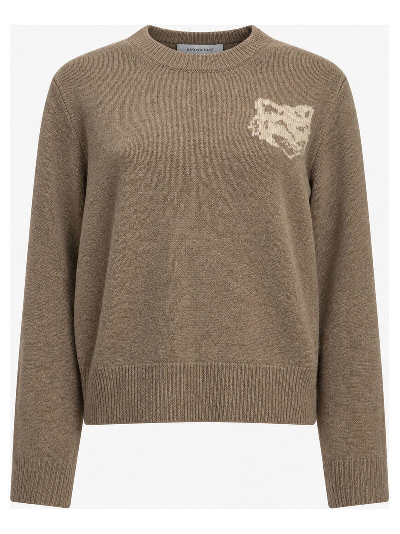 Maison Kitsuné Maison Kitsuné Fox Head Crew-neck Sweater Beige - World Class Fashion