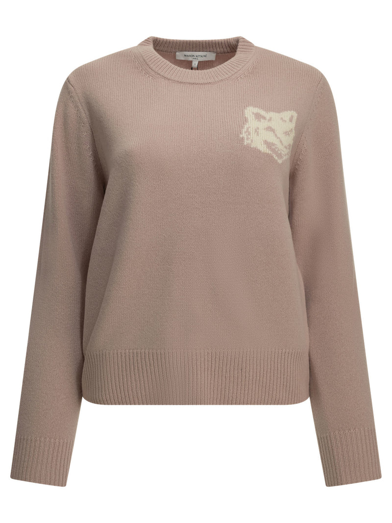 Maison Kitsuné Maison Kitsuné Fox Head Crew-neck Sweater Pink - World Class Fashion