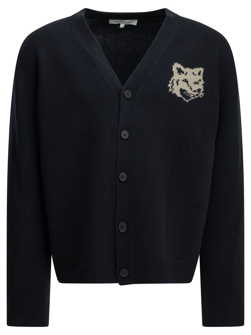 Maison Kitsuné Maison Kitsuné Fox Head Cardigan Blue - World Class Fashion