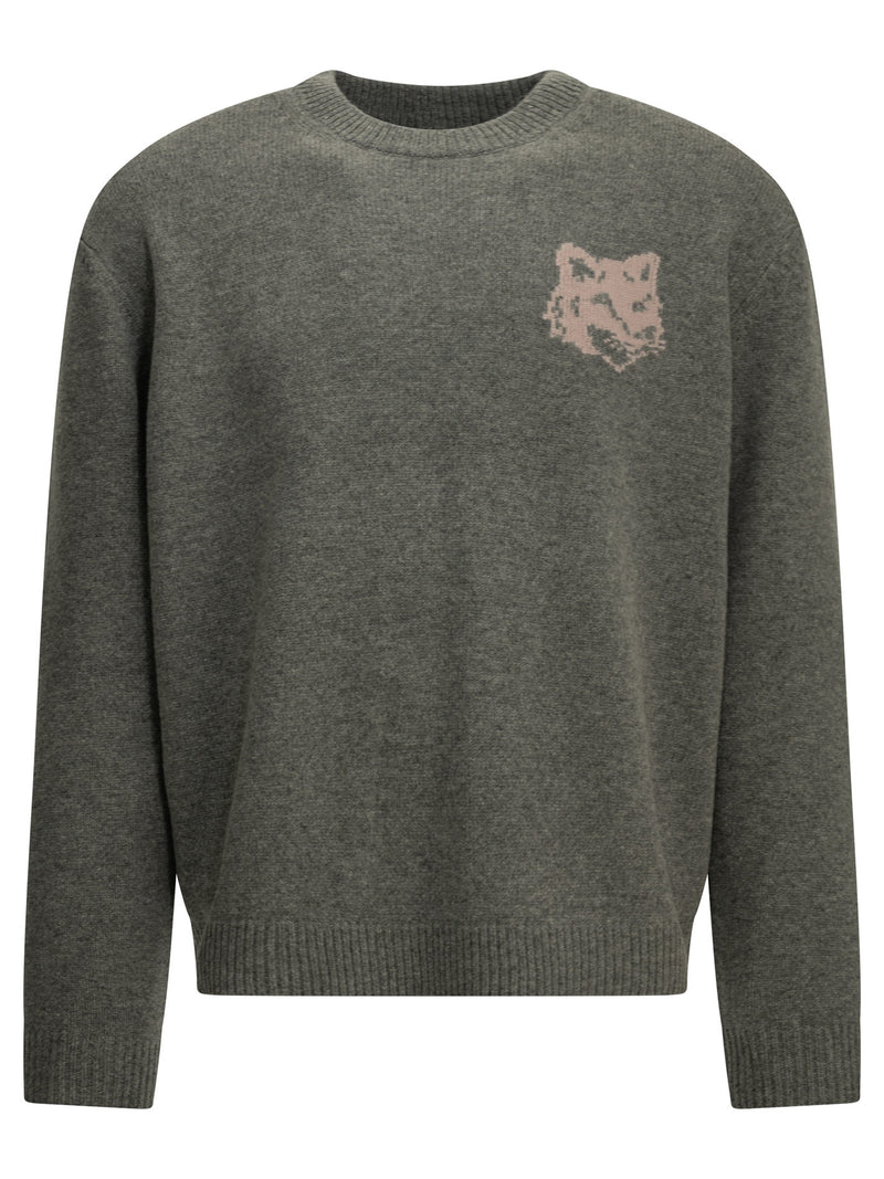 Maison Kitsuné Maison Kitsuné Fox Head Crew-neck Sweater Grey - World Class Fashion