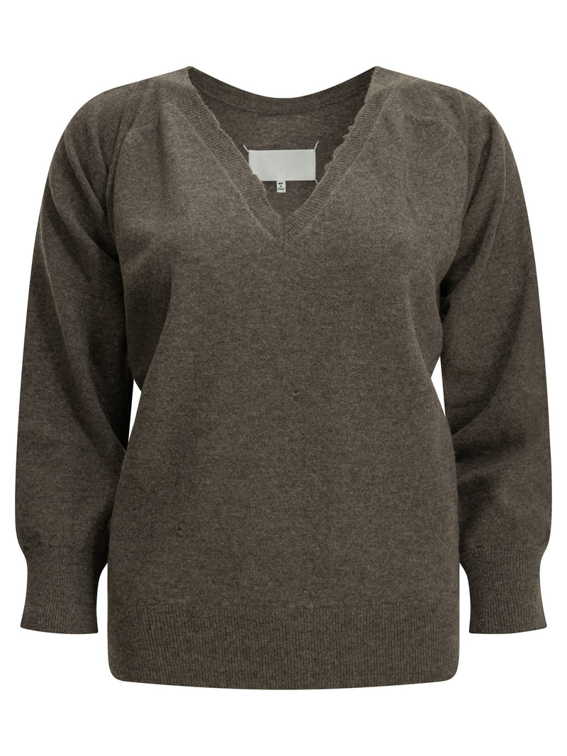 Maison Margiela Maison Margiela Lived-in V-neck Sweater Brown - World Class Fashion