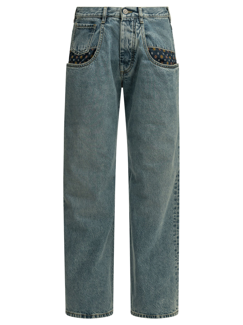 Maison Margiela Maison Margiela Boyfriend Paisley Wide-leg Jeans Light Blue - World Class Fashion