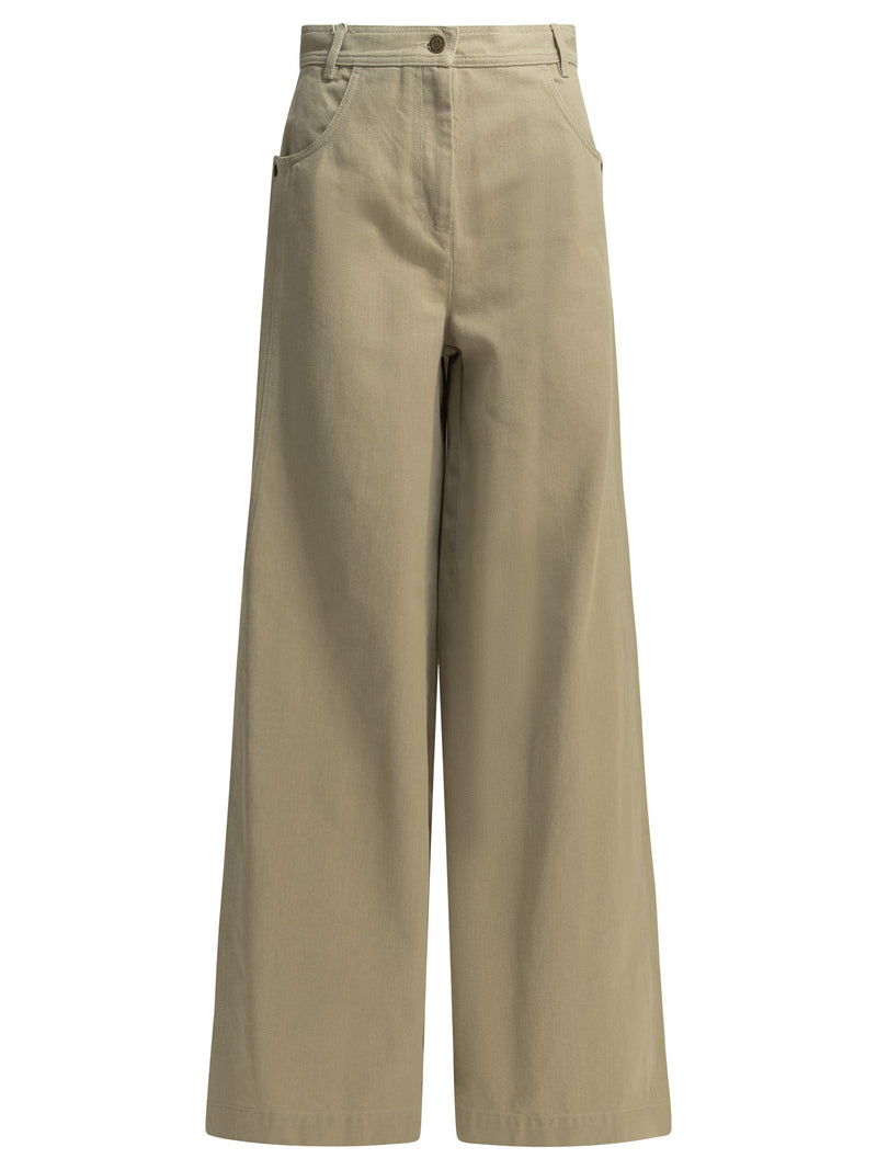 Max Mara Max Mara Wide-leg Cotton Trousers Beige Women - World Class Fashion