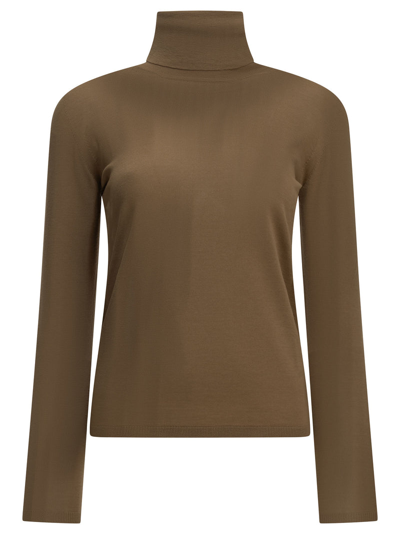Max Mara Max Mara Virgin Wool Turtleneck Sweater Brown - World Class Fashion