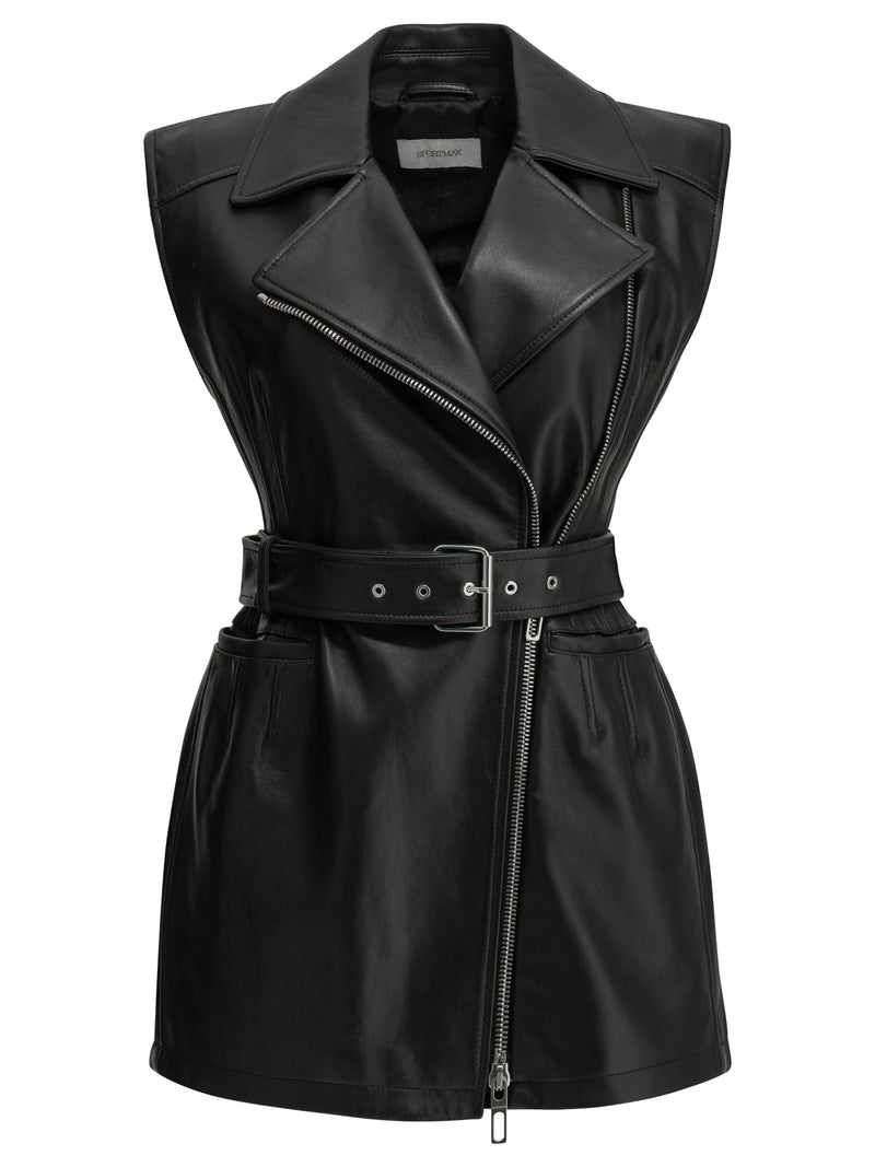 Max Mara Sportmax Max Mara Sportmax Sleeveless Leather Jacket Black - World Class Fashion