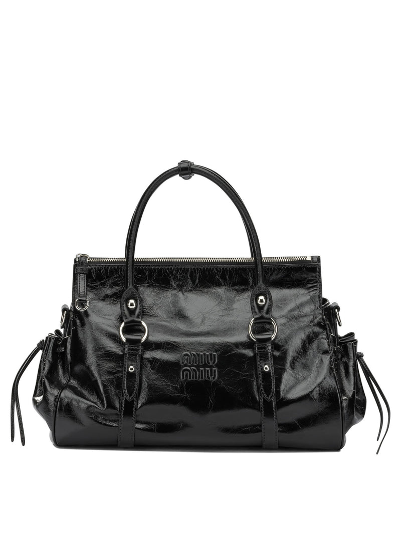Miu Miu Miu Miu Medium Logo Clutch Bag Black - World Class Fashion