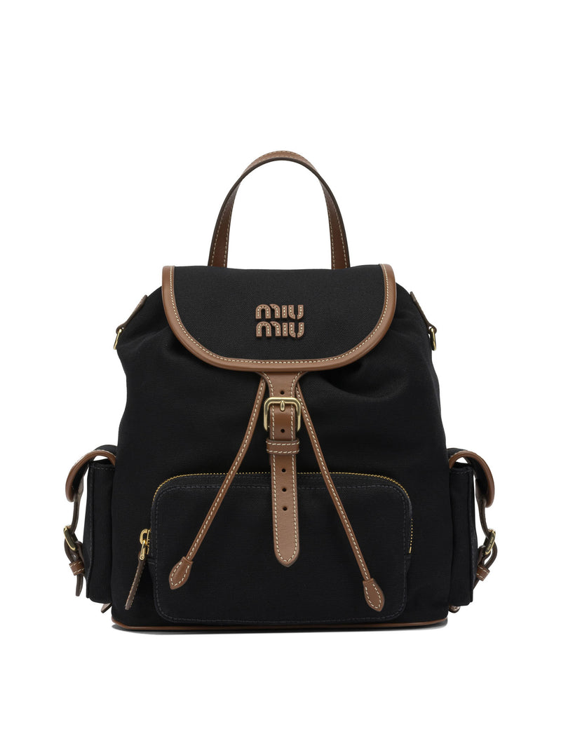 Miu Miu Miu Miu Hemp and Leather Backpack Black - World Class Fashion
