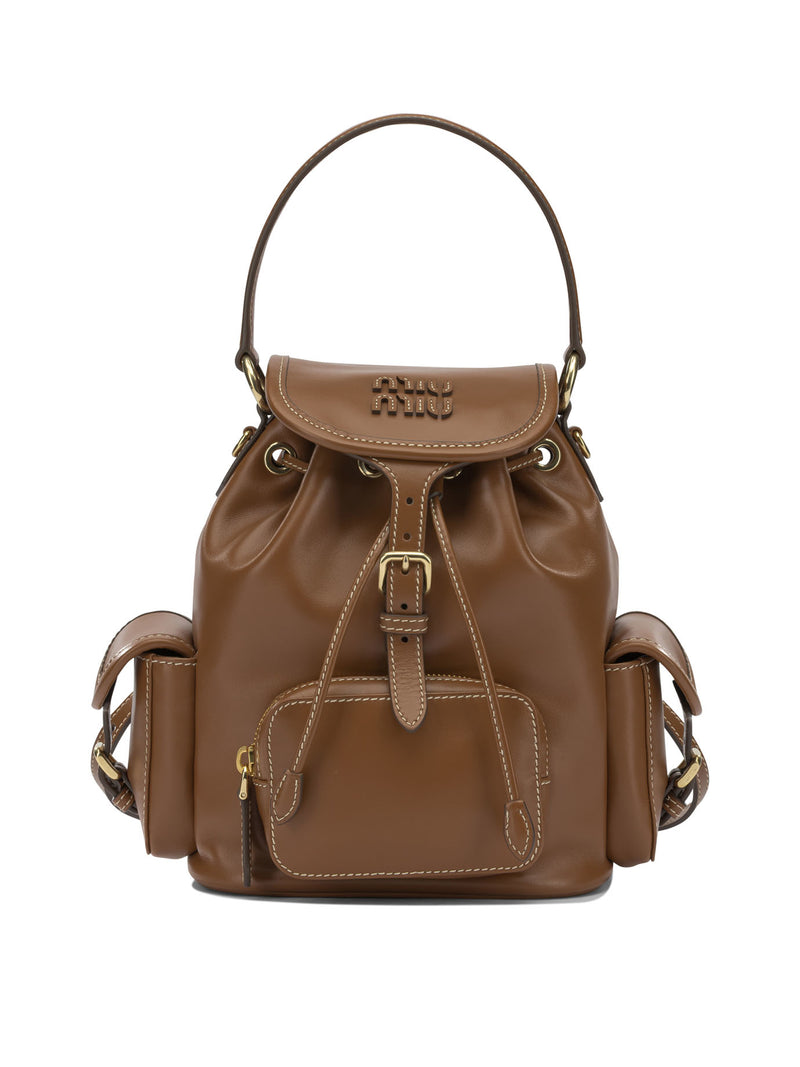 Miu Miu Miu Miu Leather Backpack Brown Women - World Class Fashion