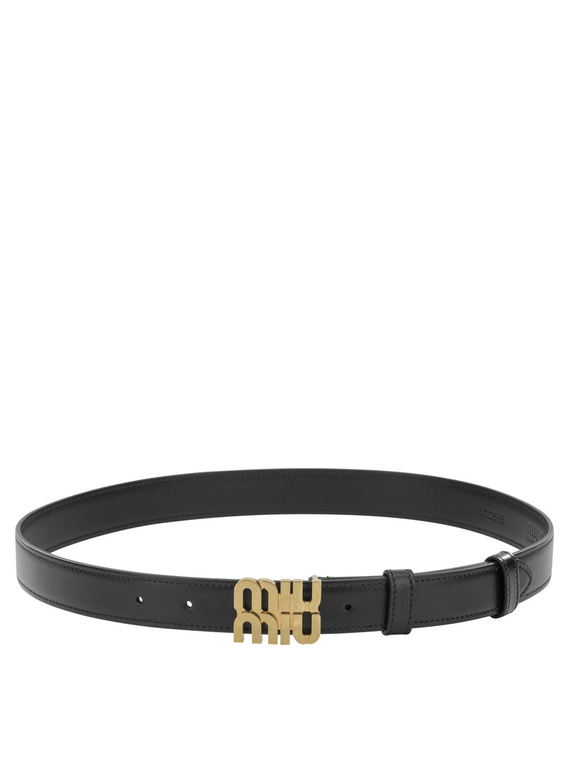 Miu Miu Miu Miu Leather Belt With Logo Black - World Class Fashion