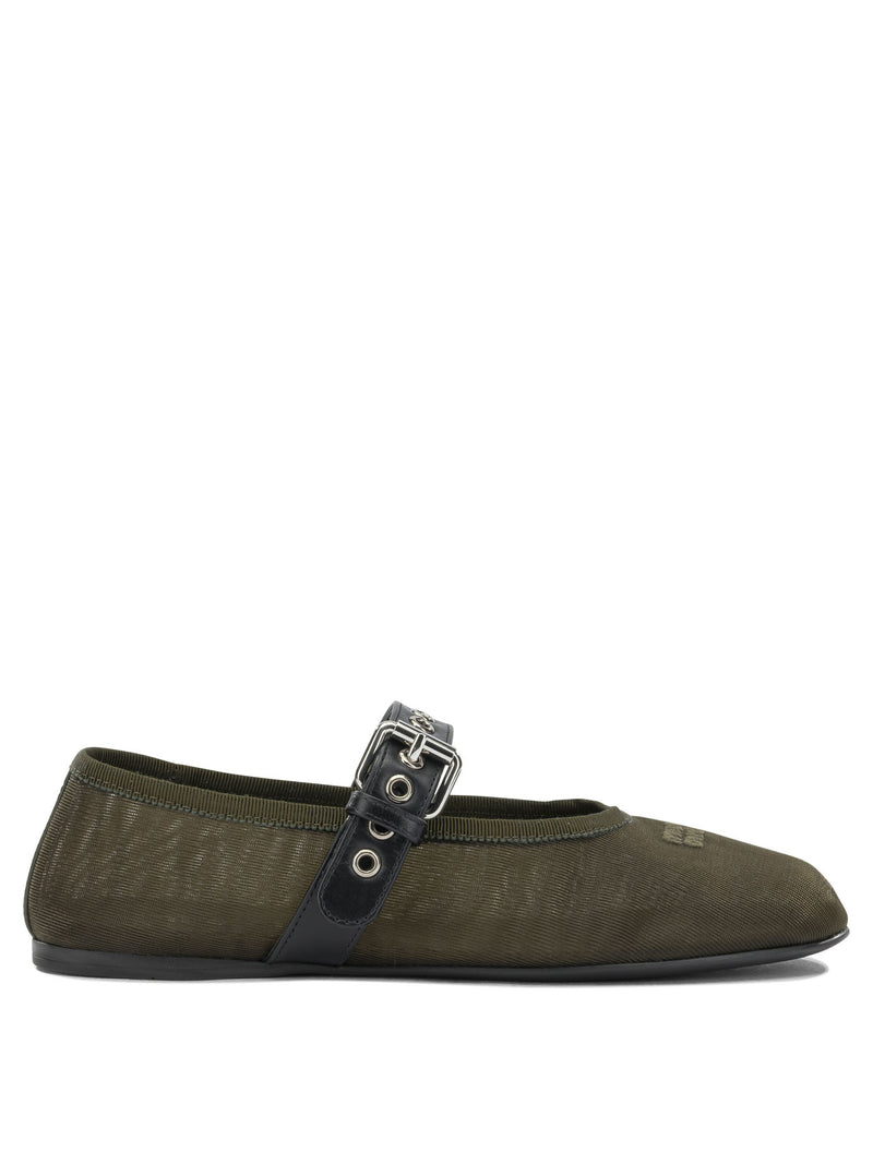 Miu Miu Miu Miu Mary Jane Mesh Ballet Flats Green - World Class Fashion