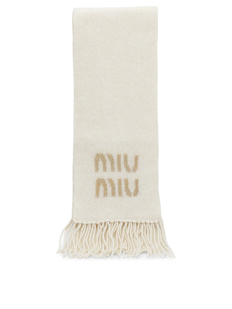 Miu Miu Miu Miu Merino Wool Fringed Scarf White - World Class Fashion