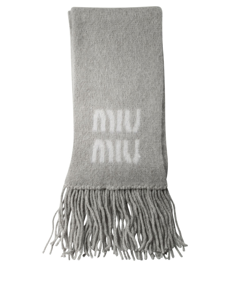 Miu Miu Miu Miu Merino Wool Fringed Scarf Grey - World Class Fashion