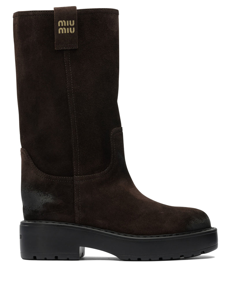 Miu Miu Miu Miu Suede Pull-on Boots Brown Women - World Class Fashion