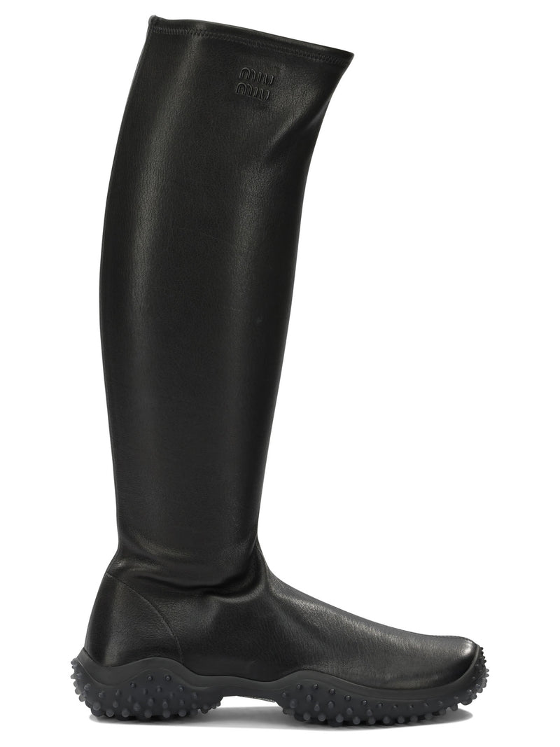 Miu Miu Miu Miu Knee-high Stretch Leather Boots Black - World Class Fashion