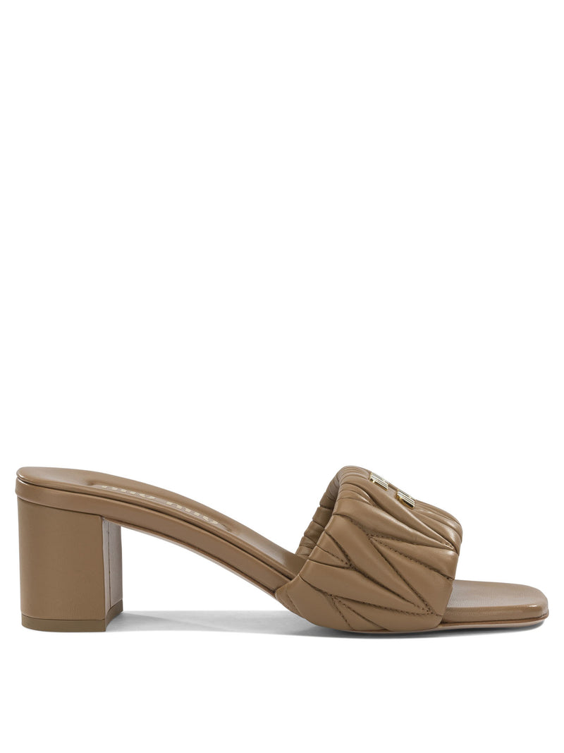 Miu Miu Miu Miu Matelassé Leather Heeled Sandals Brown - World Class Fashion