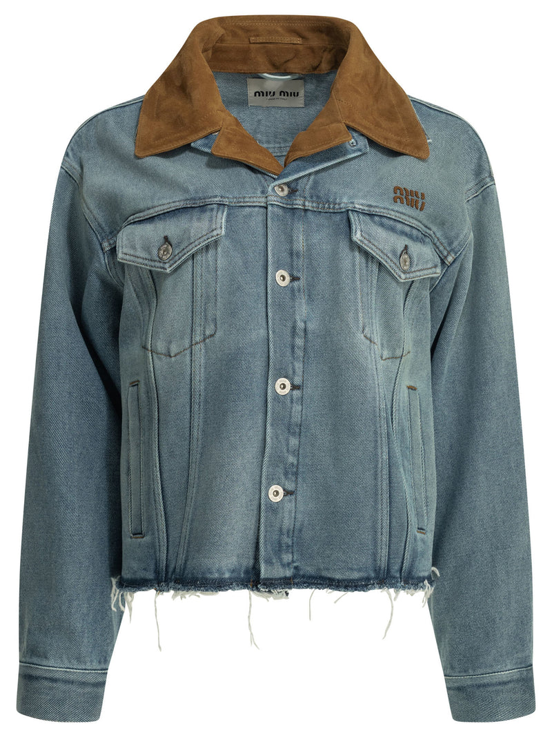 Miu Miu Miu Miu Denim Jacket With Logo - World Class Fashion