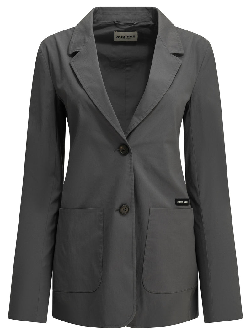 Miu Miu Miu Miu Stretch Blazer With Logo Grey - World Class Fashion