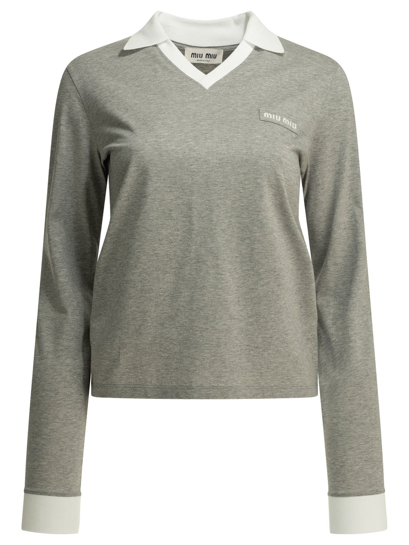 Miu Miu Miu Miu Polo sin Botones Gris Mujer - World Class Fashion