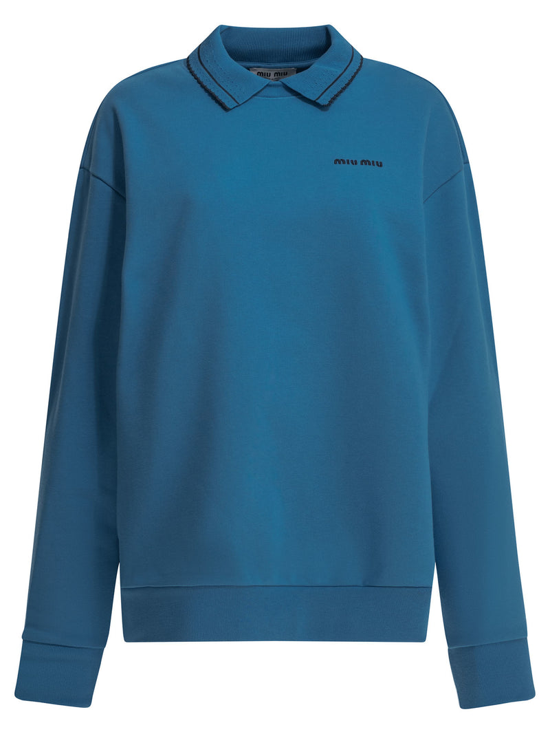 Miu Miu Miu Miu Polo Collar Sweatshirt Blue Women - World Class Fashion