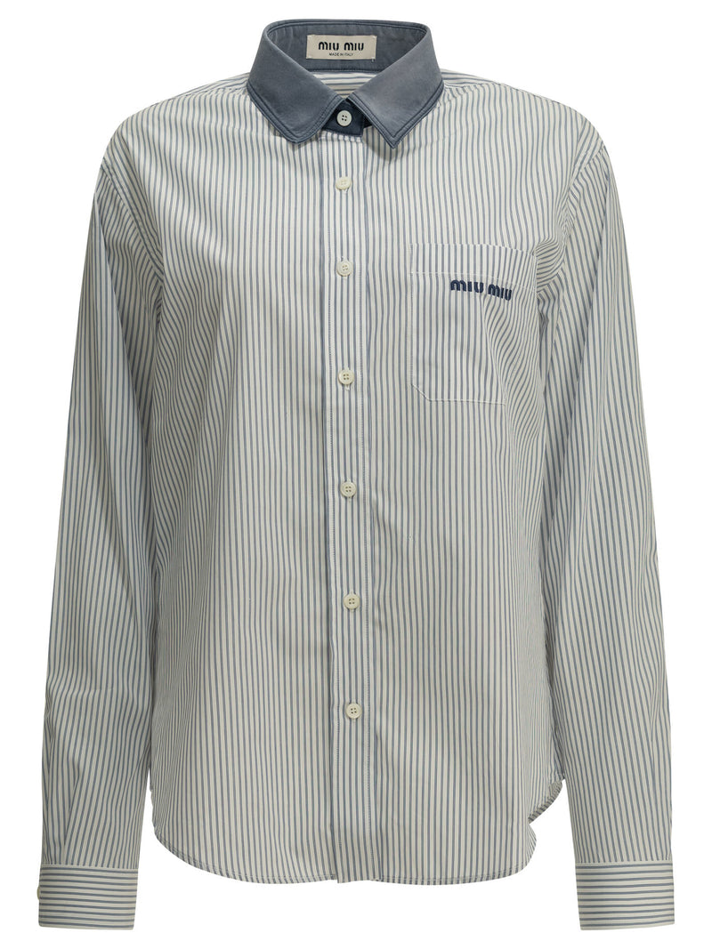 Miu Miu Miu Miu Logo Casual Shirt Blue Women - World Class Fashion