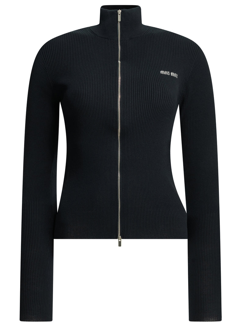 Miu Miu Miu Miu Zip-up Cotton Sweater Blue Women - World Class Fashion