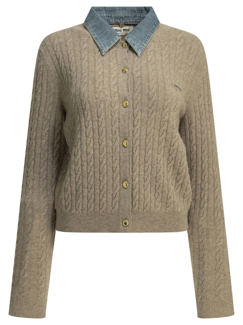 Miu Miu Miu Miu Logo Polo Sweater Beige Women - World Class Fashion