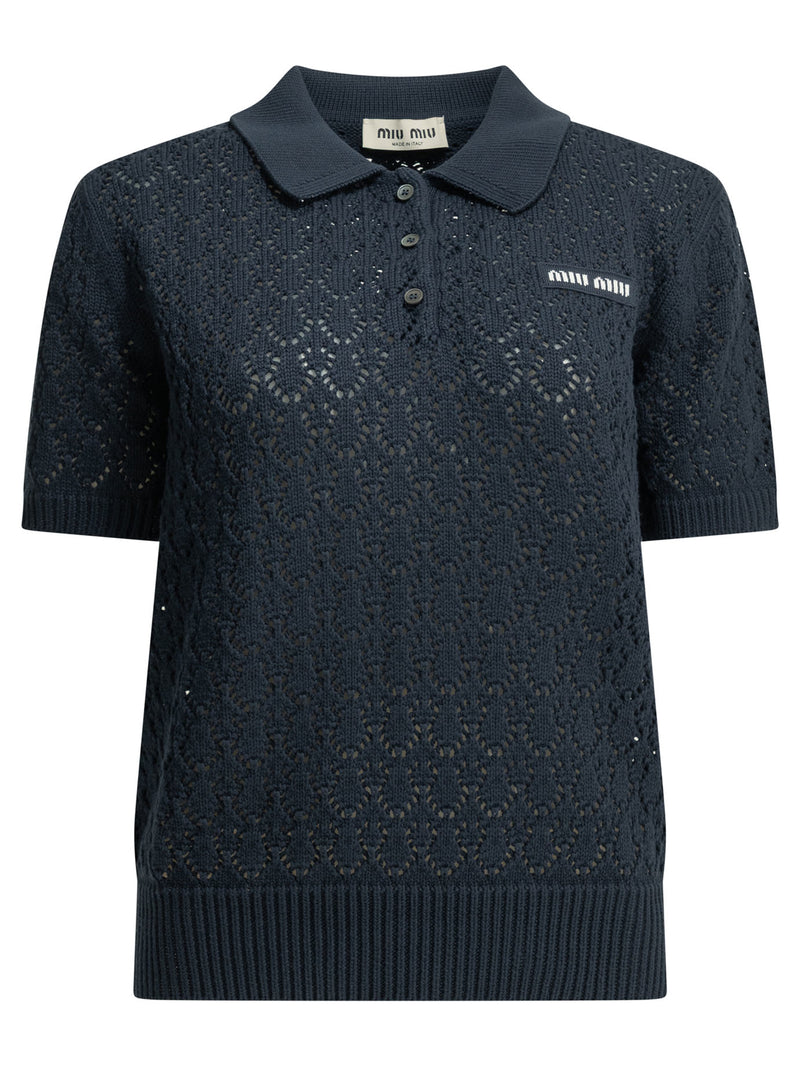 Miu Miu Miu Miu Polo Shirt with Buttons and Logo Blue - World Class Fashion