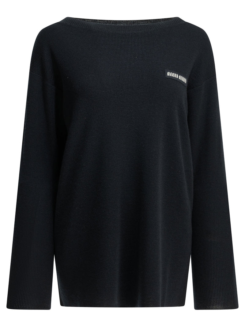 Miu Miu Miu Miu Logo Boat Sweater Blue - World Class Fashion