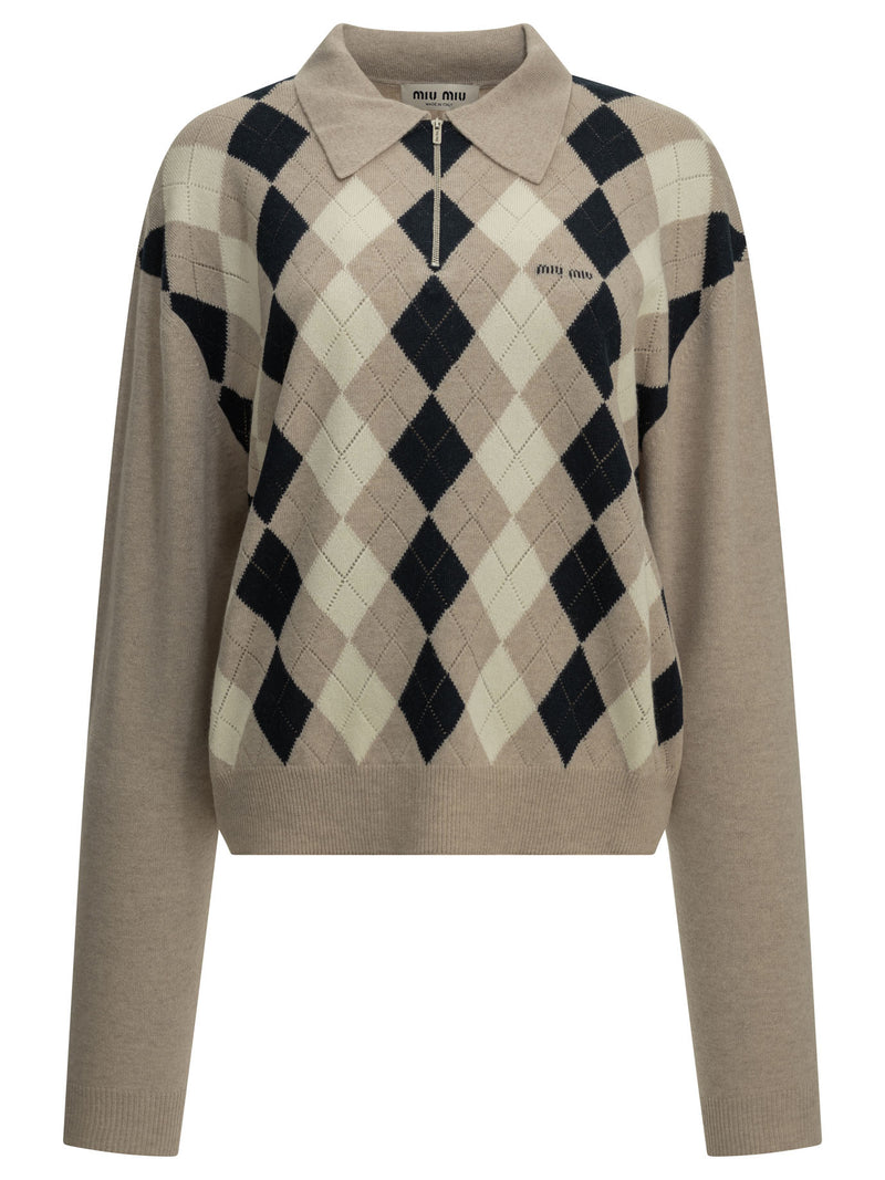 Miu Miu Miu Miu Cashmere Polo Sweater Beige Women - World Class Fashion