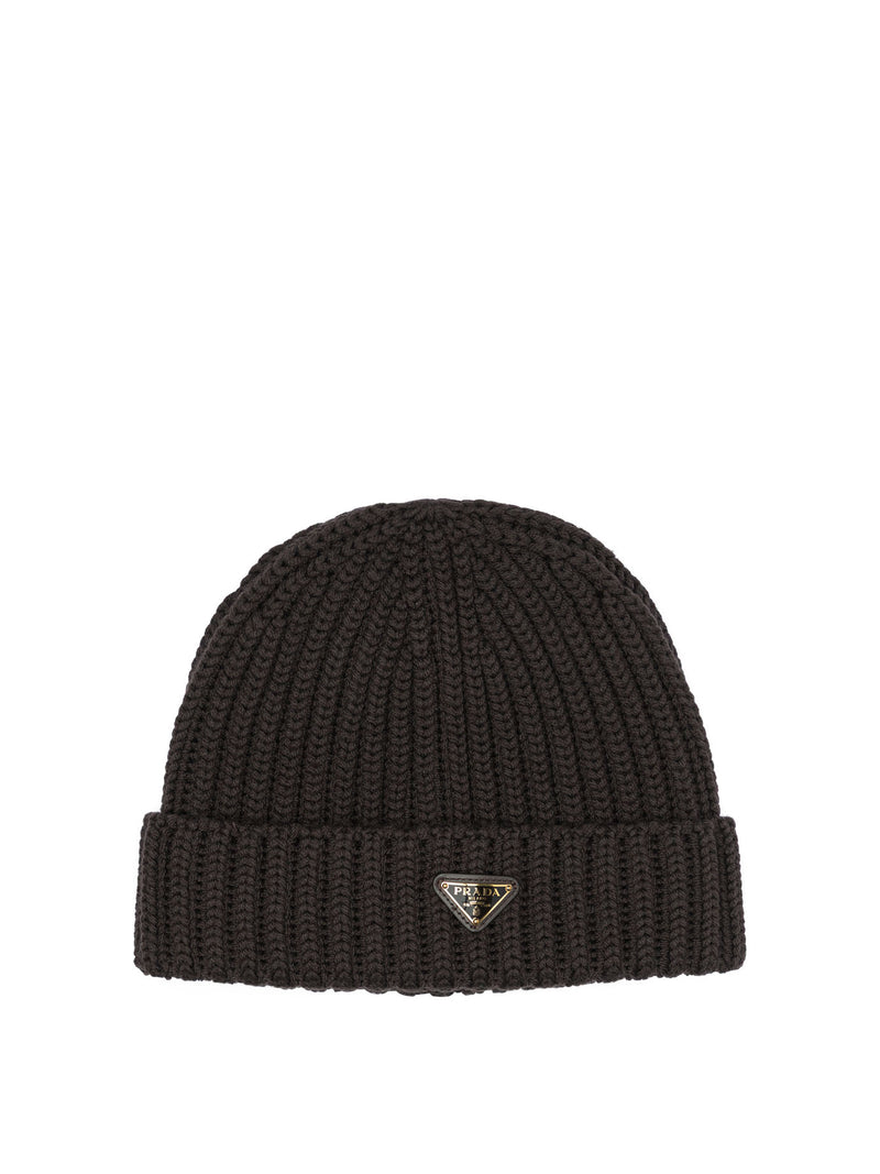 Prada Prada Wool Beanie with Logo Brown - World Class Fashion