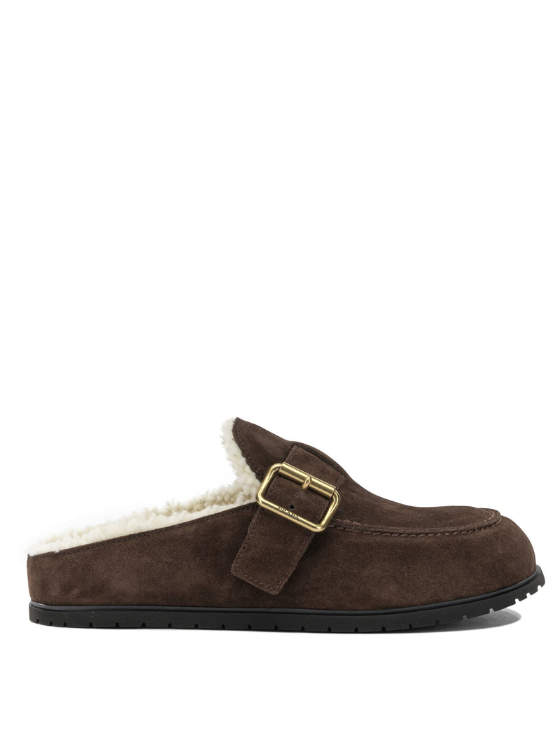 Prada Prada Suede And Shearling Mules - World Class Fashion