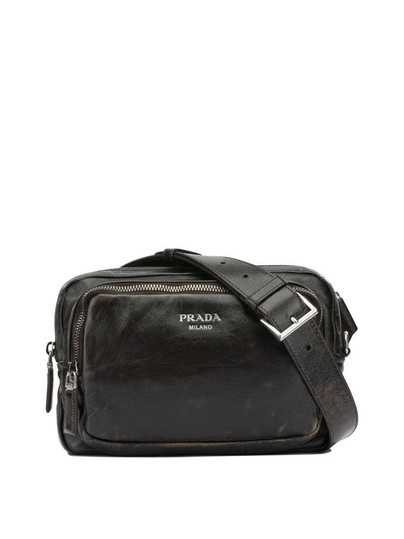 Prada Prada Small Leather Crossbody Bag Brown - World Class Fashion