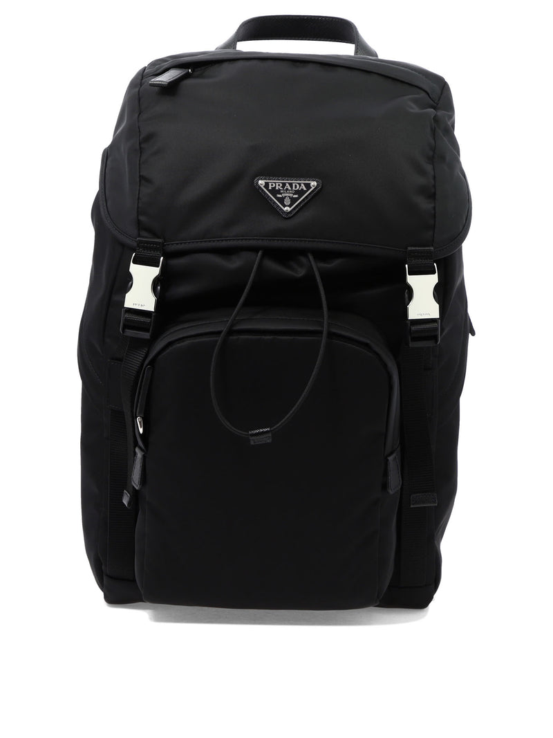 Prada Prada Re-Nylon and Saffiano Leather Backpack Black - World Class Fashion
