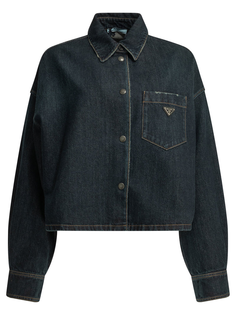Prada Prada Denim Jacket With Logo Blue Women - World Class Fashion