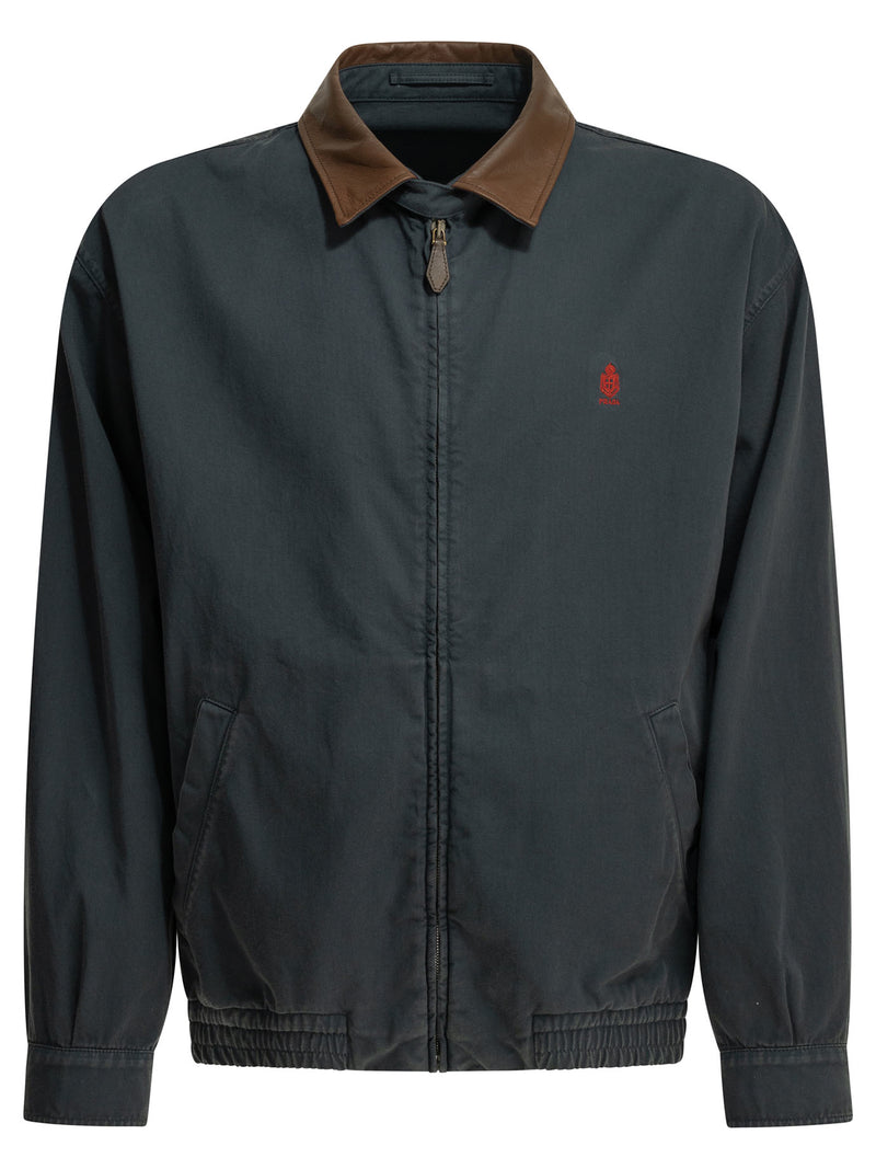 Prada Prada Lightweight Cotton and Leather Jacket Blue - World Class Fashion