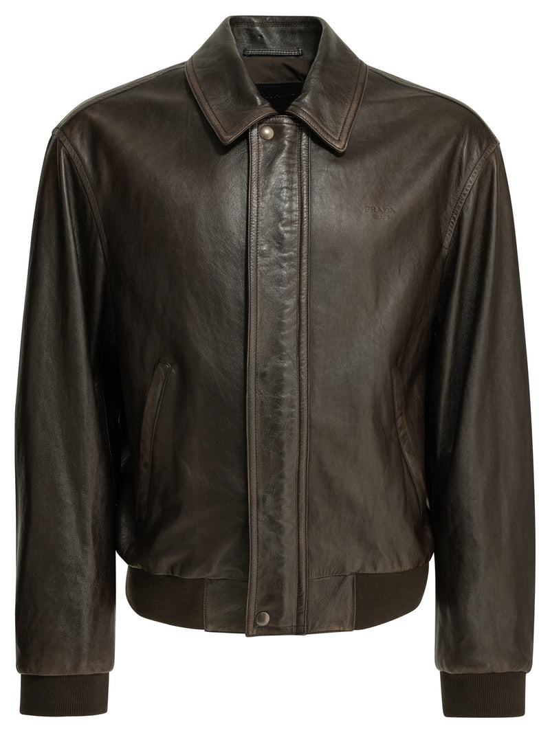 Prada Prada Leather Bomber Jacket Brown Men - World Class Fashion