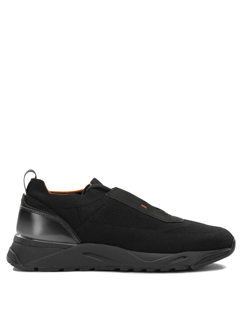 Santoni Santoni Mesh and Leather Low-top Sneakers Black - World Class Fashion