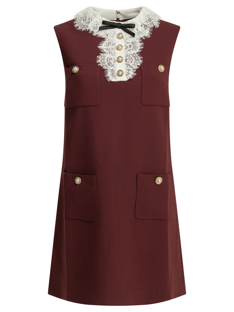 Self-portrait Self-portrait Short Dress with Lace Detail Bordeaux - World Class Fashion