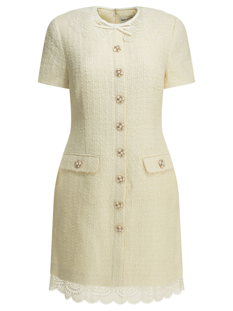 Self-portrait Self-portrait Short Dress with Lace Details White - World Class Fashion
